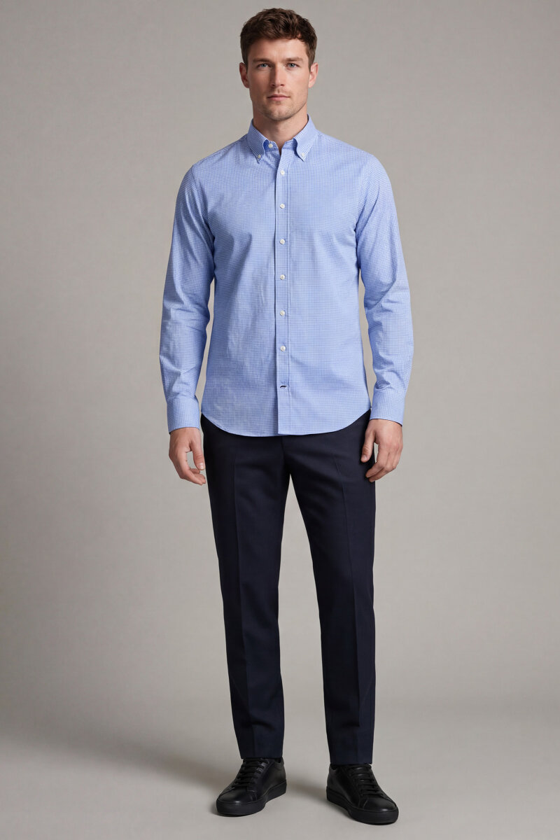 Erkek Regular Fit Uzun Kol Cepsiz Pamuk Mavi Gömlek - 5