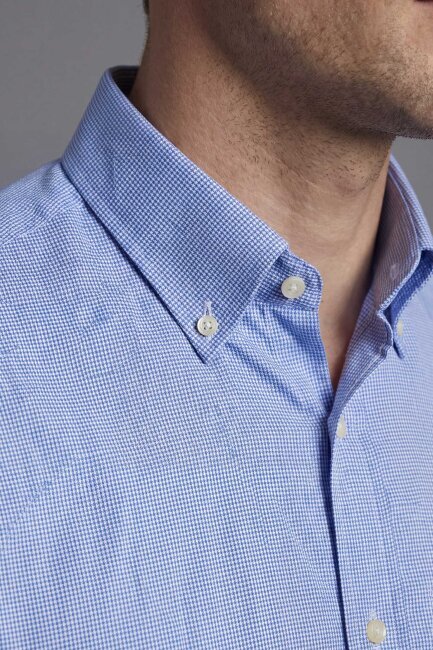 Erkek Regular Fit Uzun Kol Cepsiz Pamuk Mavi Gömlek - 4
