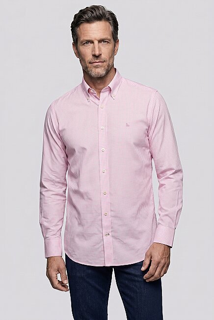 Pembe Regular Fit Pamuk Cepsiz Uzun Yaka Gömlek