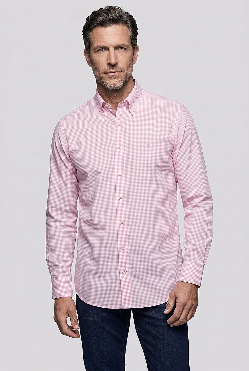 Pembe Regular Fit Pamuk Cepsiz Uzun Yaka Gömlek - 1
