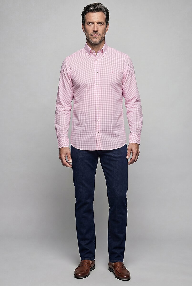 Pembe Regular Fit Pamuk Cepsiz Uzun Yaka Gömlek - 5