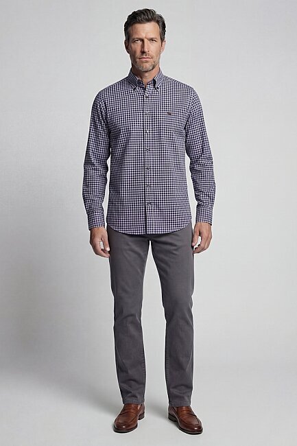 Uzun Kol Düğmeli Yaka Cepsiz Erkek Gömlek Lacivert (3)