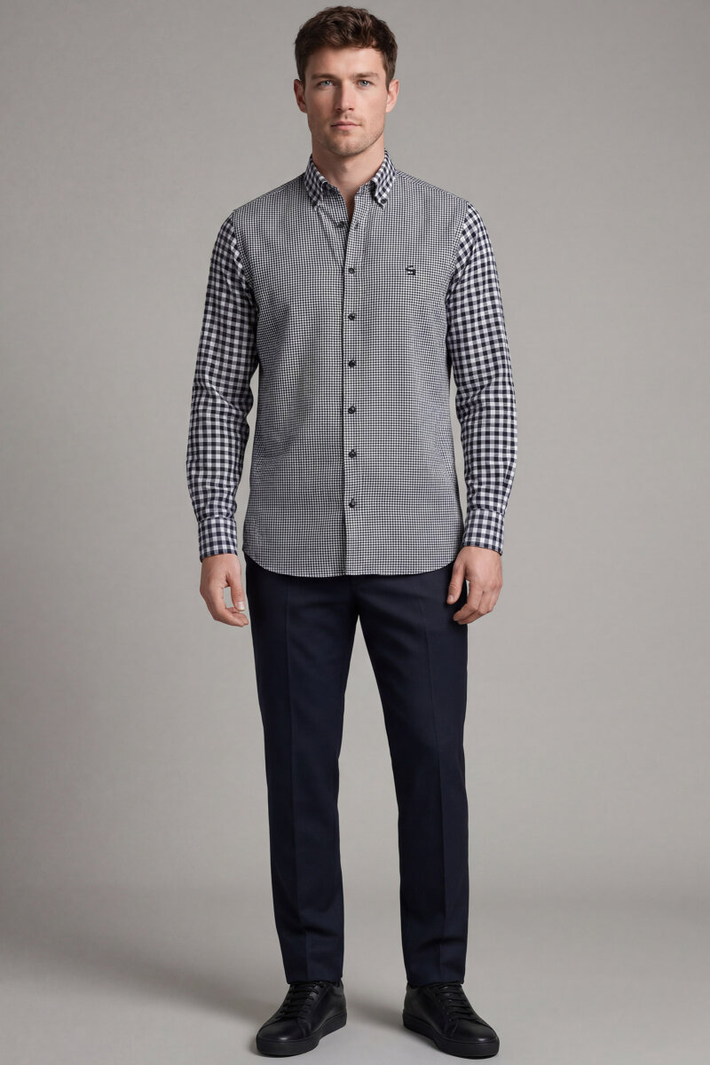 Regular Fit Uzun Kol Paşa Klasik Cepsiz Pamuk Siyah Erkek Gömlek - 5