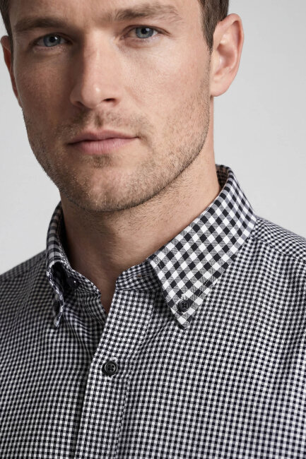 Regular Fit Uzun Kol Paşa Klasik Cepsiz Pamuk Siyah Erkek Gömlek - 3