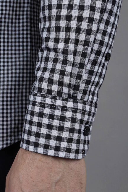 Regular Fit Uzun Kol Paşa Klasik Cepsiz Pamuk Siyah Erkek Gömlek - 4