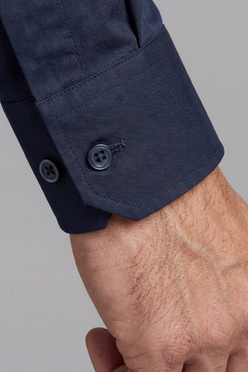 Uzun Kol Paşa Yaka Gömlek Lacivert - 4