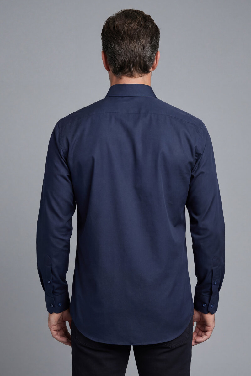 Uzun Kol Paşa Yaka Gömlek Lacivert - 2