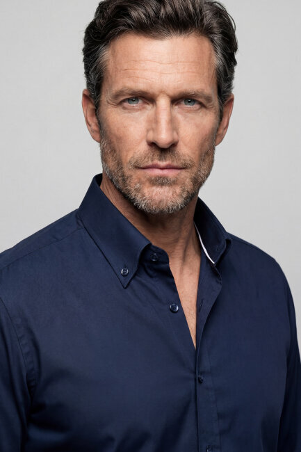 Uzun Kol Paşa Yaka Gömlek Lacivert - 3