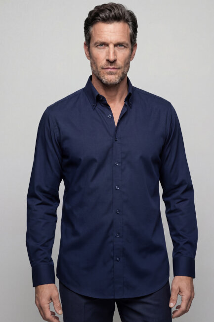 Uzun Kol Paşa Yaka Gömlek Lacivert - 1