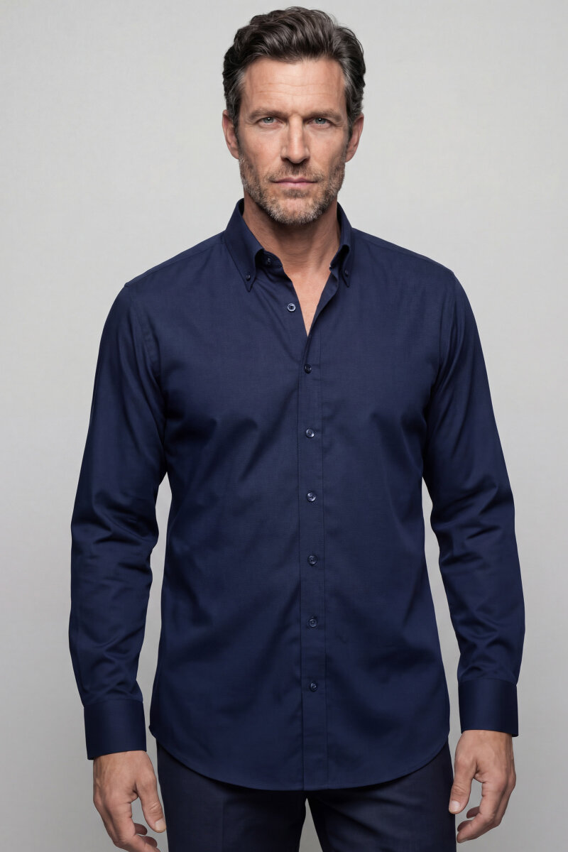 Uzun Kol Paşa Yaka Gömlek Lacivert - 1