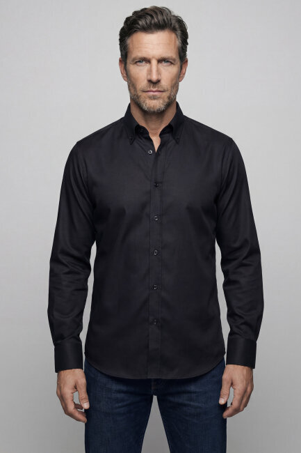 Uzun Kol Paşa Yaka Gömlek Siyah - 1