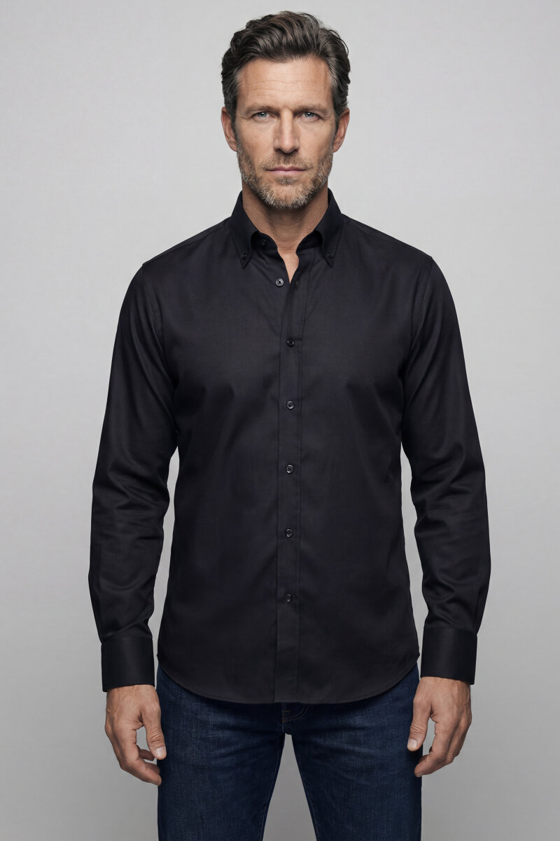 Uzun Kol Paşa Yaka Gömlek Siyah - 1