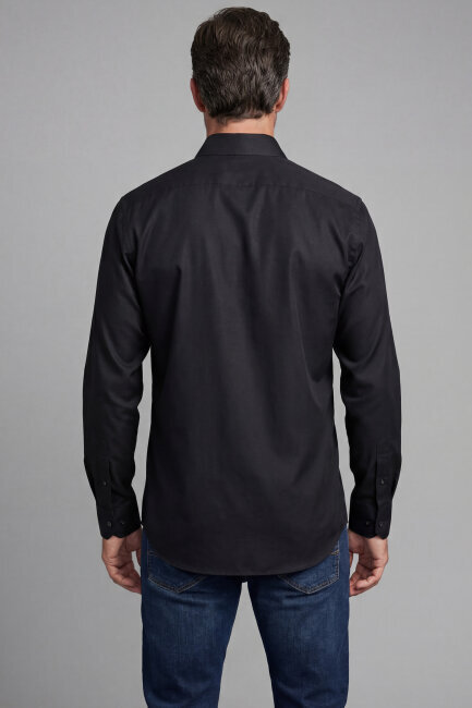 Uzun Kol Paşa Yaka Gömlek Siyah - 2