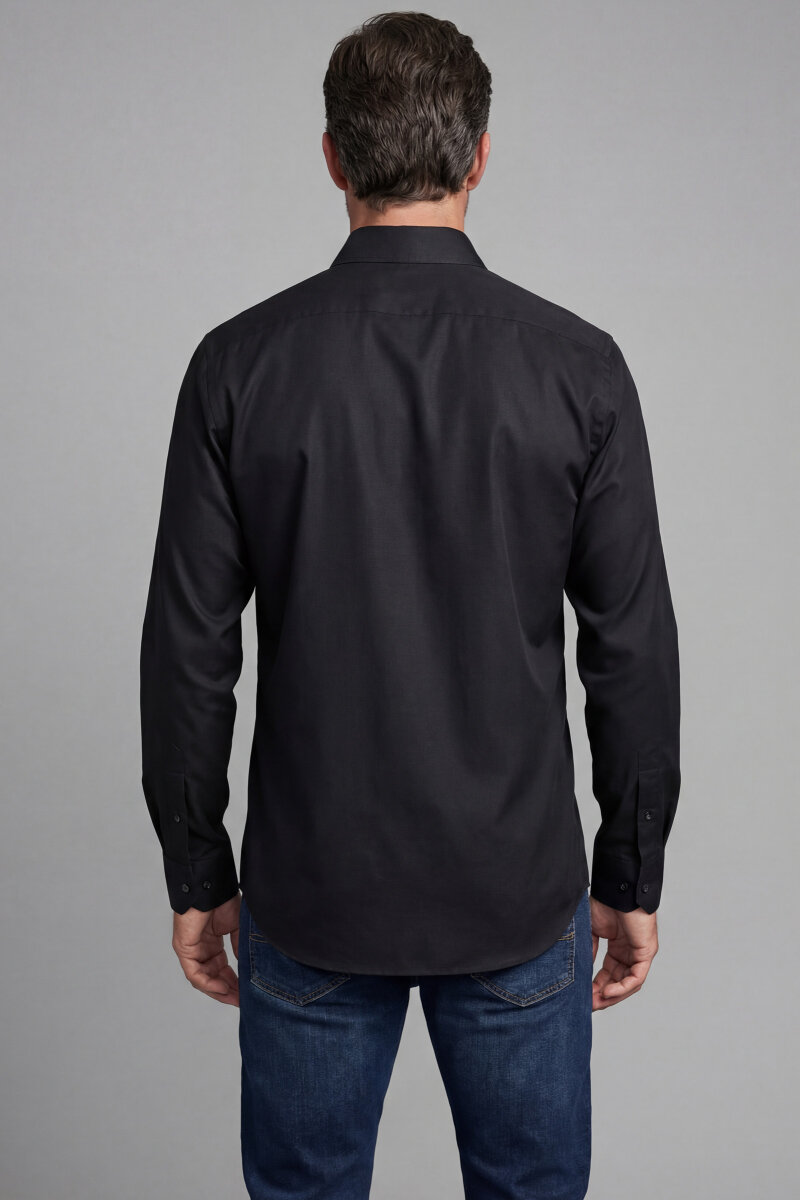 Uzun Kol Paşa Yaka Gömlek Siyah - 2