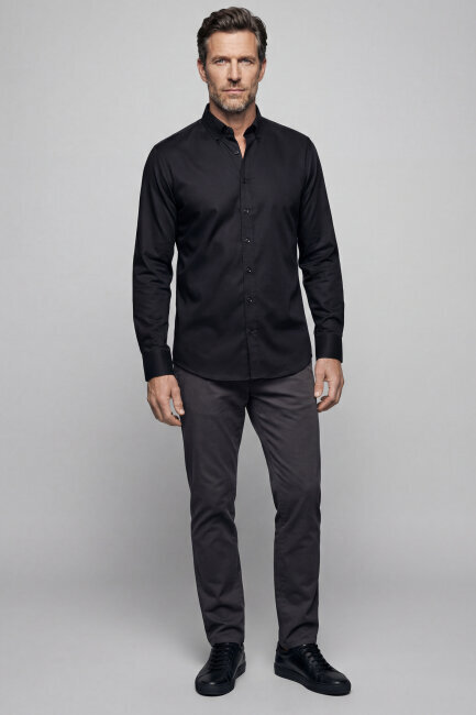 Uzun Kol Paşa Yaka Gömlek Siyah - 4