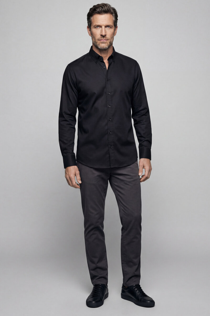 Uzun Kol Paşa Yaka Gömlek Siyah - 4
