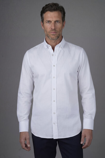 Uzun Kol Paşa Yaka Beyaz Cepsiz Erkek Gömlek - 1