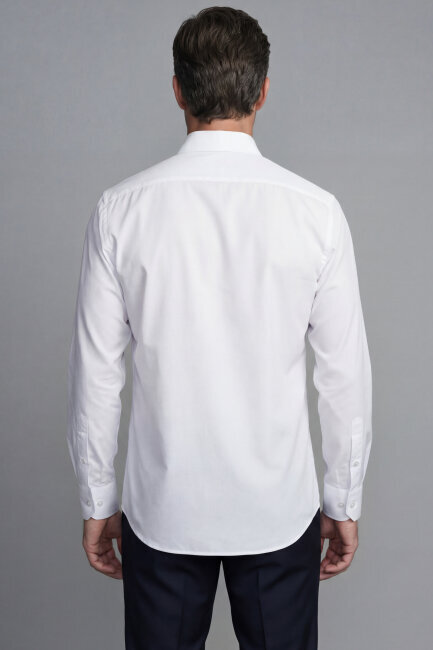 Uzun Kol Paşa Yaka Beyaz Cepsiz Erkek Gömlek - 2