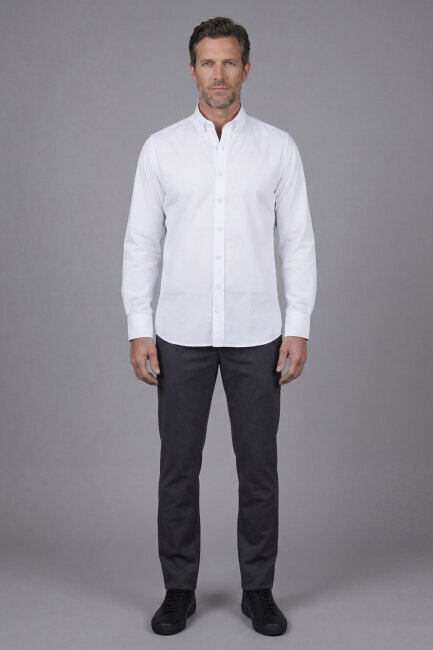 Uzun Kol Paşa Yaka Beyaz Cepsiz Erkek Gömlek - 4