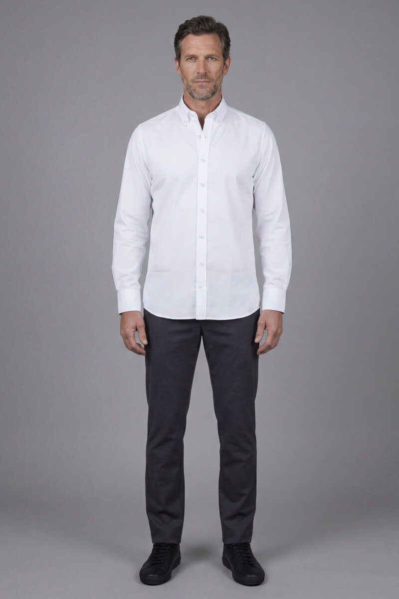 Uzun Kol Paşa Yaka Beyaz Cepsiz Erkek Gömlek - 4