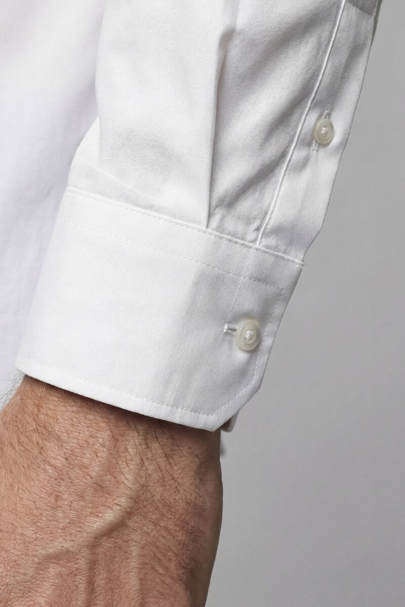 Uzun Kol Paşa Yaka Beyaz Cepsiz Erkek Gömlek - 5