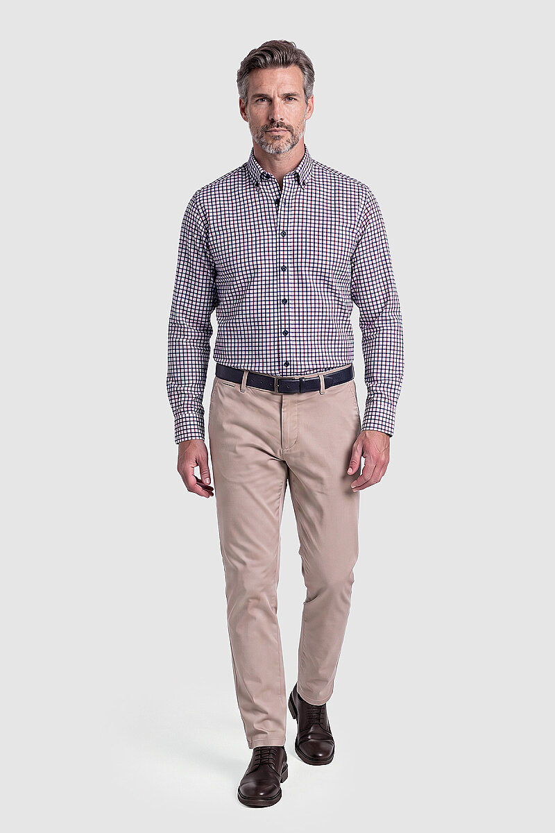 Bordo Kareli Regular Fit Düğmeli Yaka Gömlek - 5
