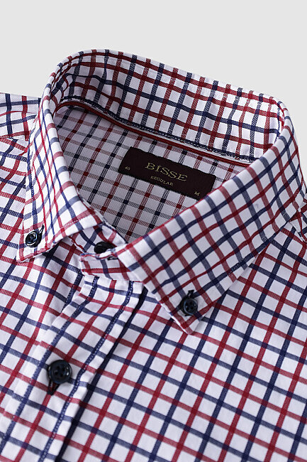 Bordo Kareli Regular Fit Düğmeli Yaka Gömlek (2)