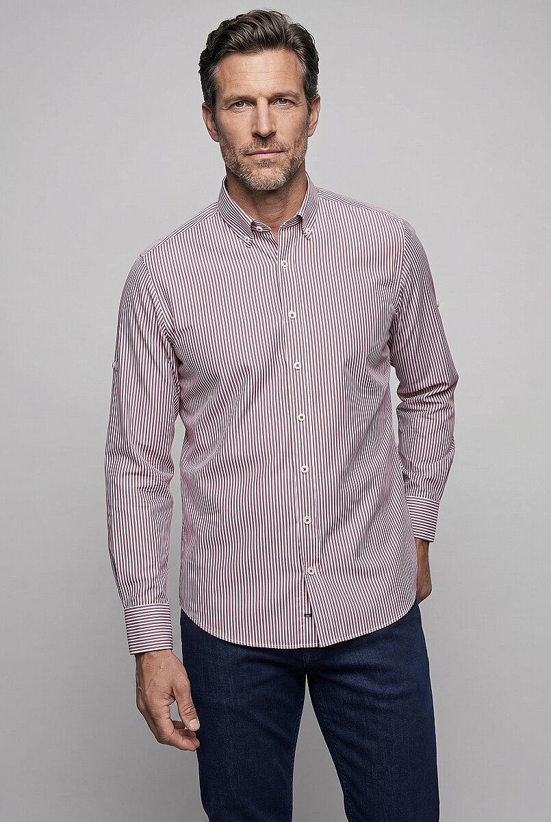 Burgundy Regular Fit Cotton Cepsiz Yaşa Collar Long Shirt