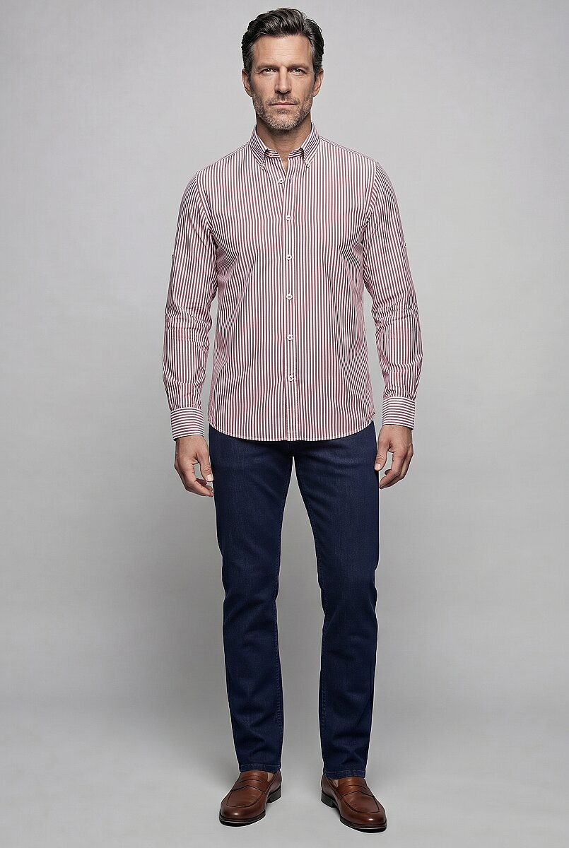 Bordo Regular Fit Pamuk Cepsiz Yaşa Yaka Uzun Gömlek - 5
