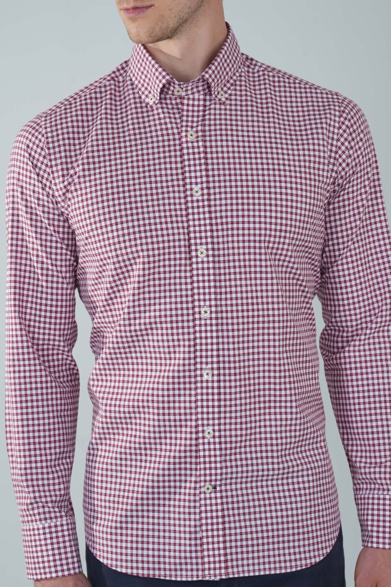 Uzun Kol Paşa Yaka Cepsiz Bordo Pamuk Erkek Gömlek - 3