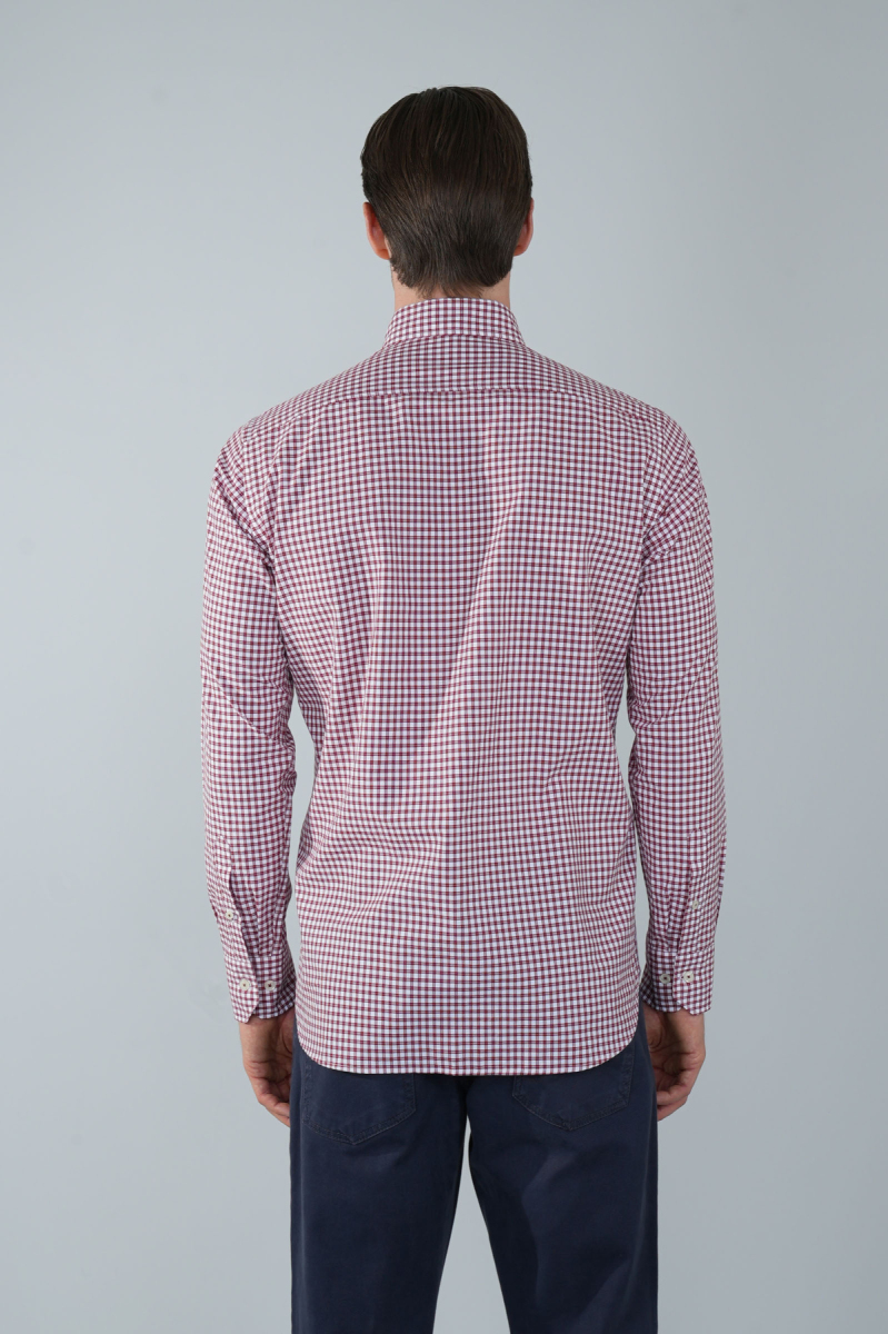 Uzun Kol Paşa Yaka Cepsiz Bordo Pamuk Erkek Gömlek - 2