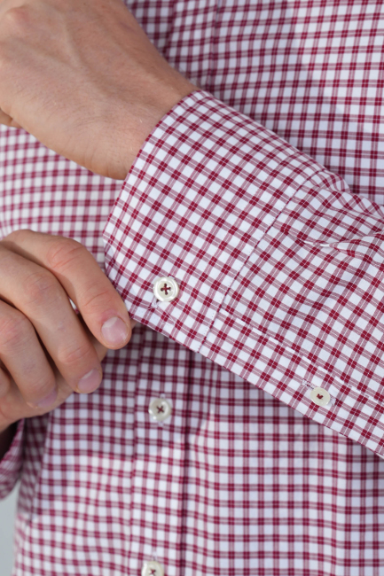 Uzun Kol Paşa Yaka Cepsiz Bordo Pamuk Erkek Gömlek - 5