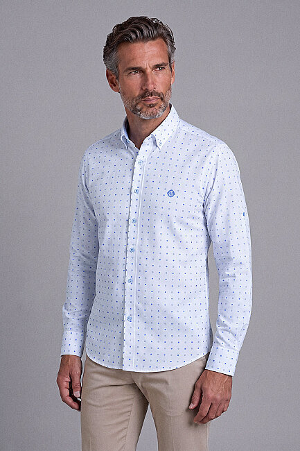 White Regular Fit Cotton Cepsiz Long Shawl Collar Shirt (0)