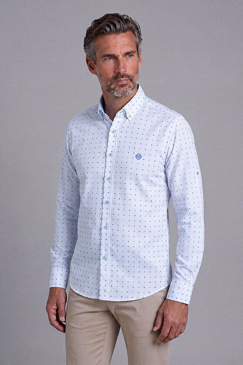 White Regular Fit Cotton Cepsiz Long Shawl Collar Shirt
