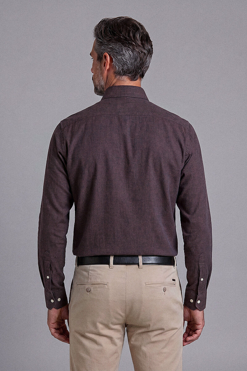Bordo Regular Fit Cepsiz Uzun Paşa Yaka Gömlek - 2