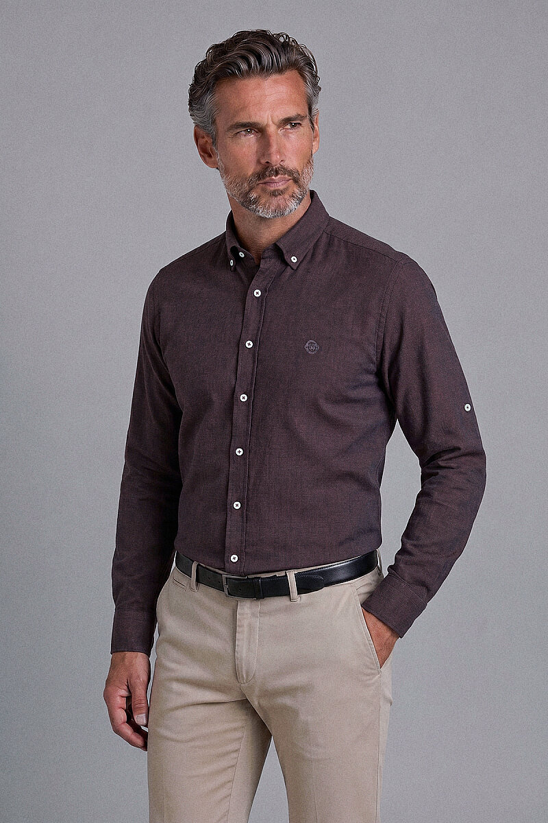 Bordo Regular Fit Cepsiz Uzun Paşa Yaka Gömlek - 1