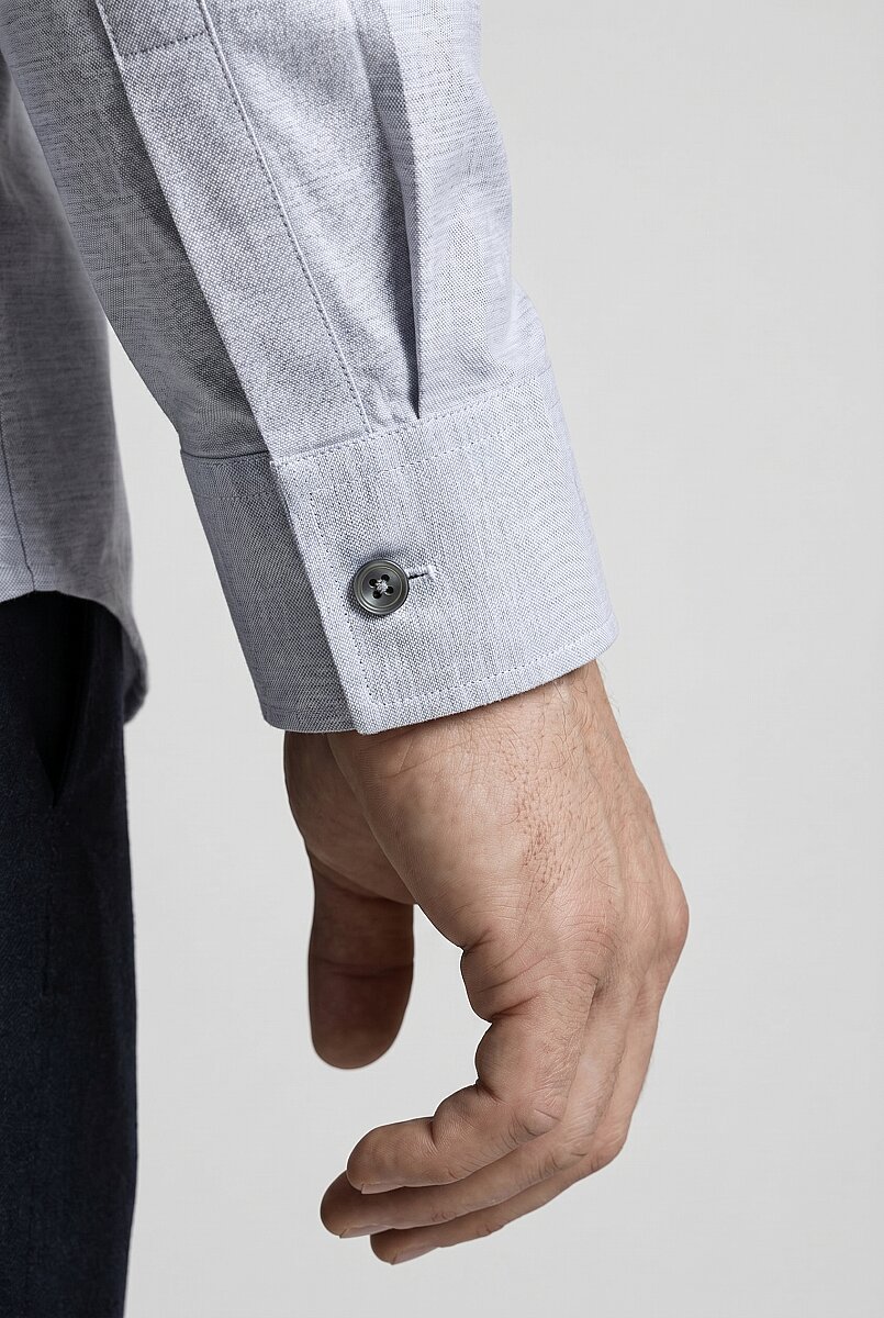 Gri Regular Fit Cepsiz Uzun Paşa Yaka Gömlek - 3