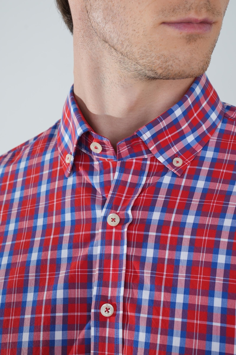 Uzun Kol Paşa Yaka Cepsiz Kırmızı Pamuk Erkek Gömlek - 3