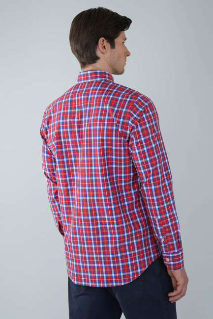 Uzun Kol Paşa Yaka Cepsiz Kırmızı Pamuk Erkek Gömlek - 2
