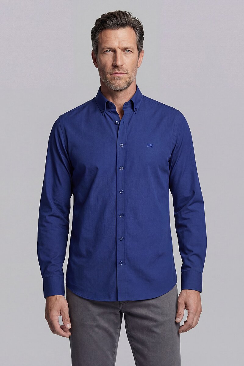 Uzun Kol Paşa Yaka Cepsiz Erkek Gömlek Lacivert