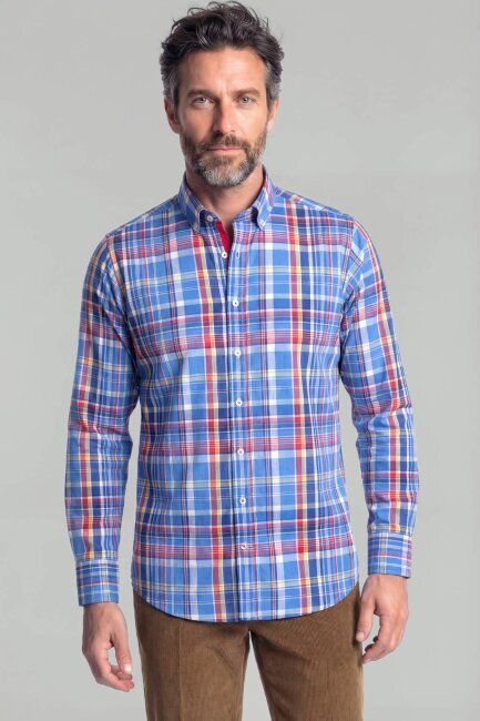 Erkek Regular Fit Uzun Kol Paşa Yaka Erkek Regular Pamuk Mavi Gömlek - 1