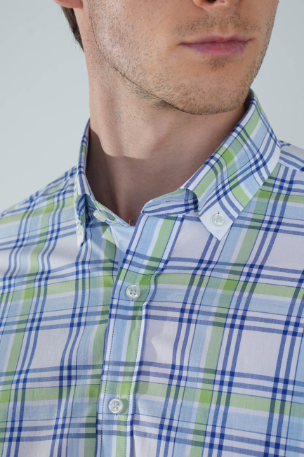 Uzun Kol Paşa Yaka Cepsiz Mavi Pamuk Erkek Gömlek - 3