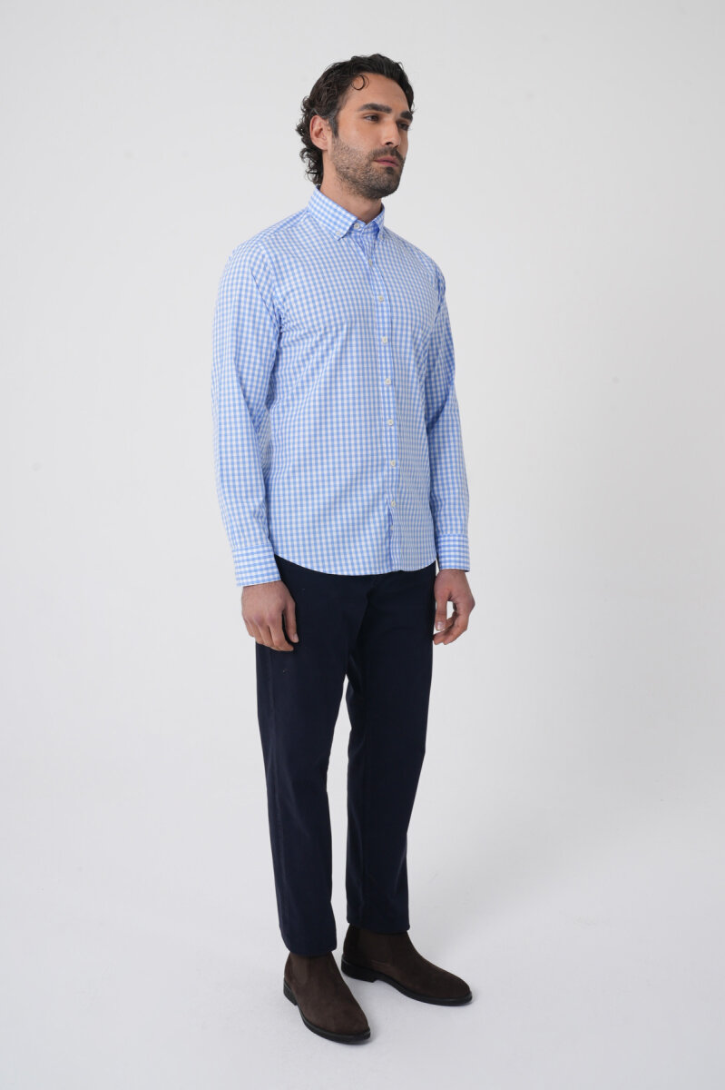 Erkek Regular Fit Uzun Kol Paşa Yaka Erkek Regular Pamuk Mavi Gömlek - 4