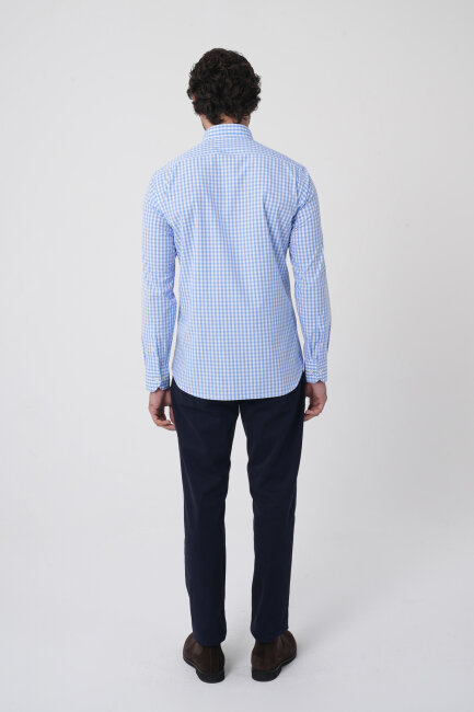 Erkek Regular Fit Uzun Kol Paşa Yaka Erkek Regular Pamuk Mavi Gömlek - 6