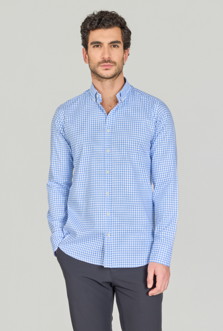Regular Fit Paşa Yaka Cepsiz Mavi Pamuk Erkek Gömlek
