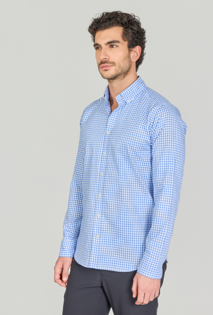 Regular Fit Paşa Yaka Cepsiz Mavi Pamuk Erkek Gömlek (1)