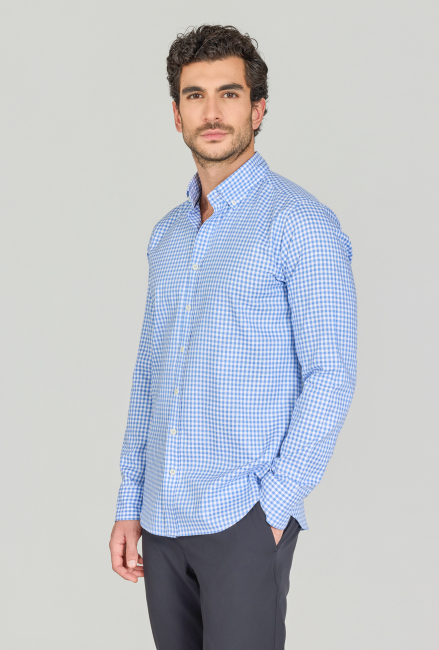 Regular Fit Paşa Yaka Cepsiz Mavi Pamuk Erkek Gömlek - 3