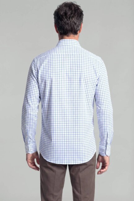 Regular Fit Erkek Uzun Kol Paşa Yaka Pamuk Mavi Gömlek - 2