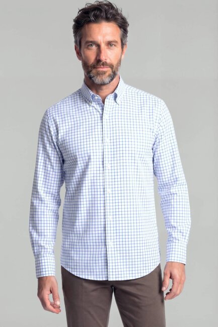 Regular Fit Erkek Uzun Kol Paşa Yaka Pamuk Mavi Gömlek - 1