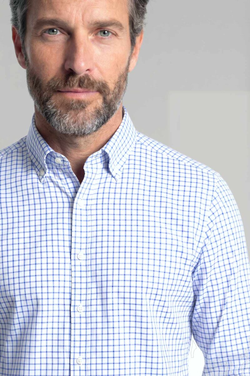 Regular Fit Erkek Uzun Kol Paşa Yaka Pamuk Mavi Gömlek - 3